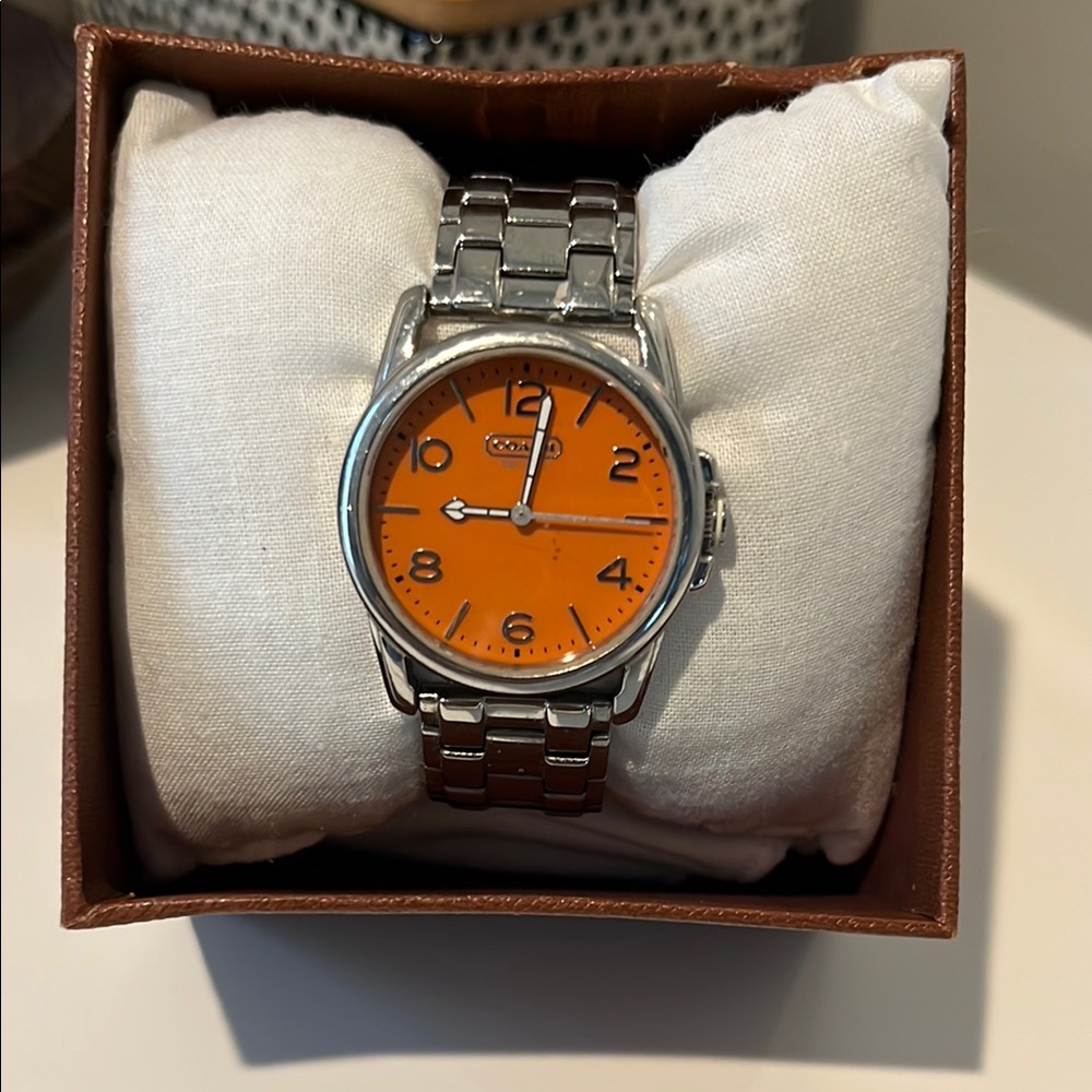 Coach Silver Watch with Orange Dial
